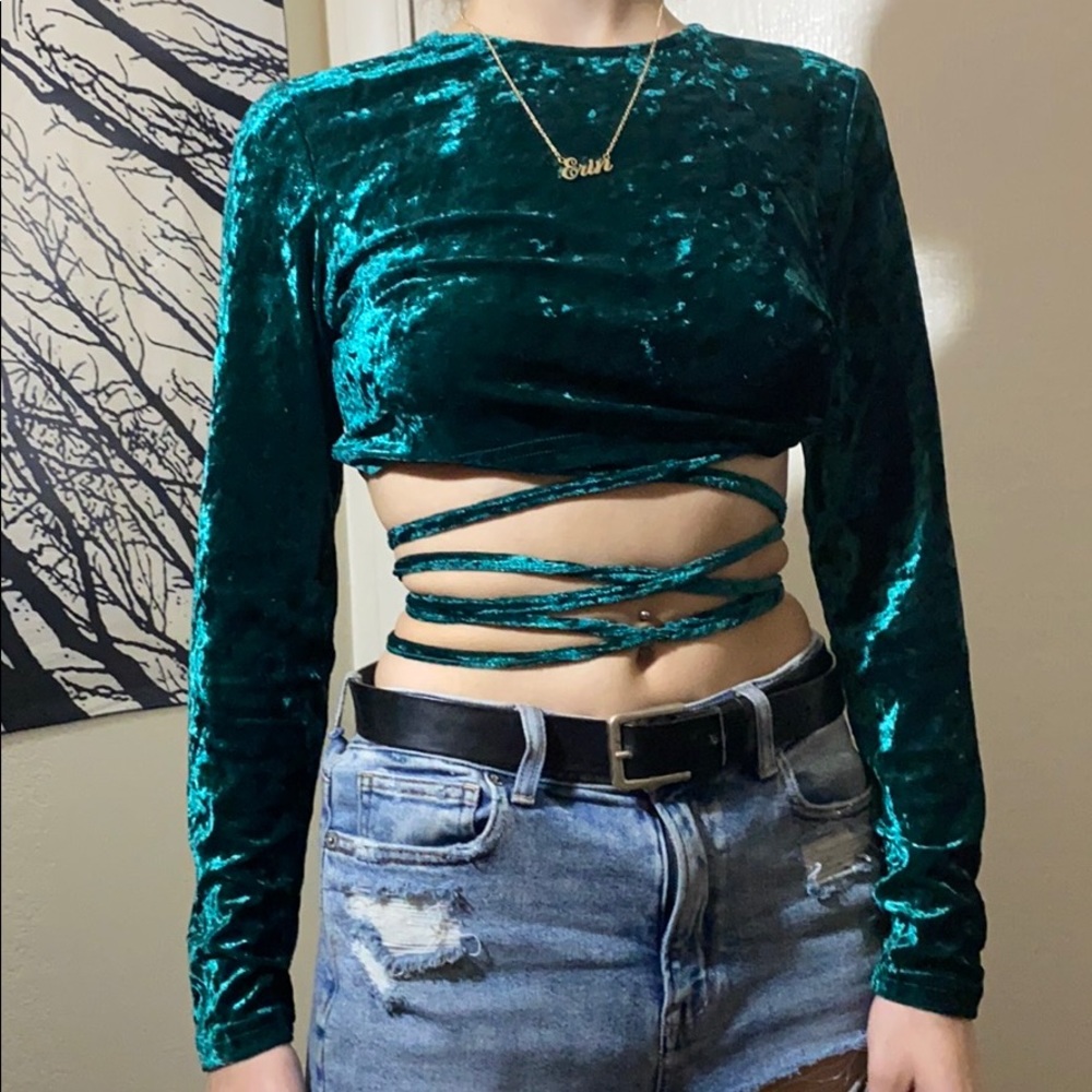 Emerald Green Velvety Crop Top